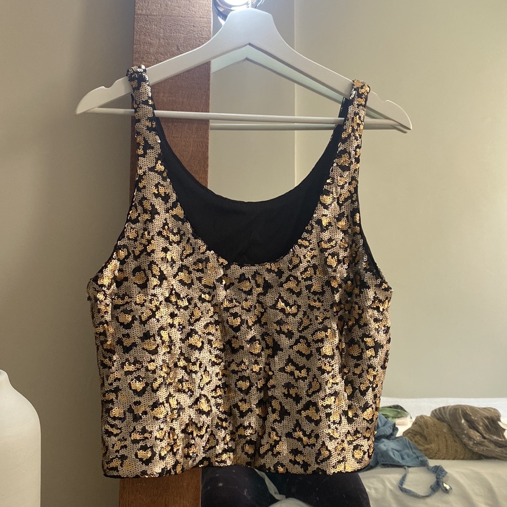 ZARA Leopard sequins crop tank top